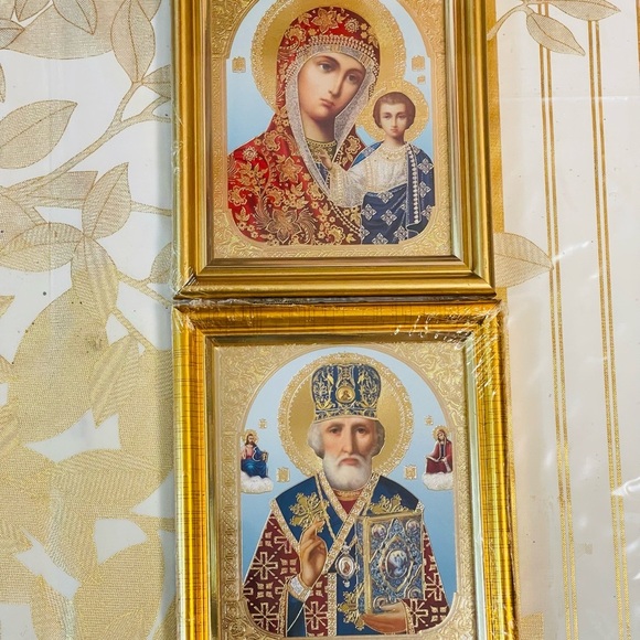 Set Of 2 Orthodox Icons Mother Of God St. Nicolas 4.5”x5.5”Framed - Picture 2 of 5